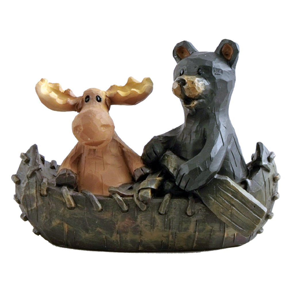 Moose & Bear Canoeing Figurine