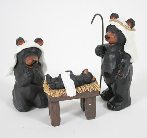 Black Bear Nativity Set 3 Pc Figurine Set