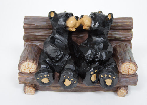 Kissing Bears in Log Chair